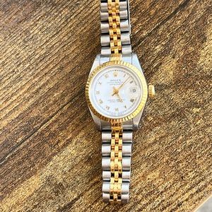 Rolex Pre-Owned Lady's date just, oyster clasp, two toned 18k gold, 26mm